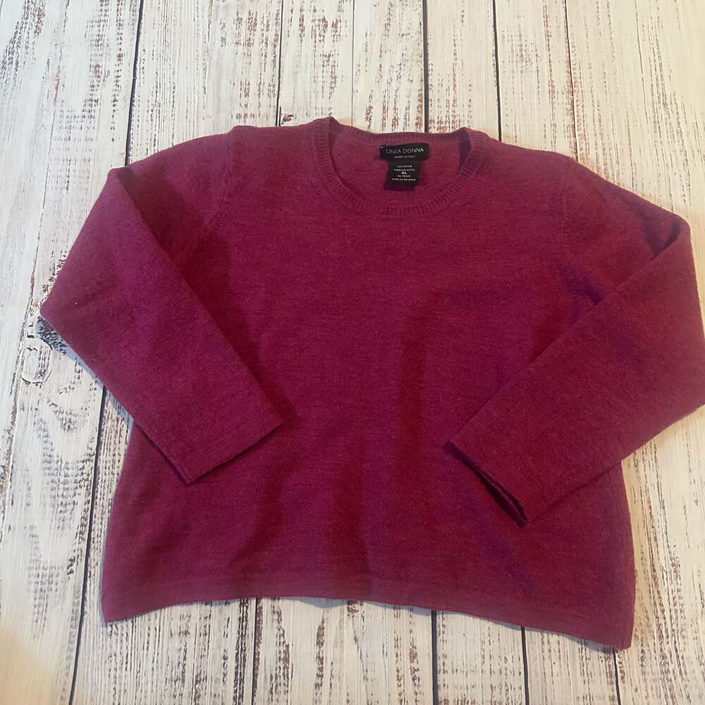 Linea Donna 100% Fine Merino Wool Crewneck Sweater Made in Italy Burgundy XL